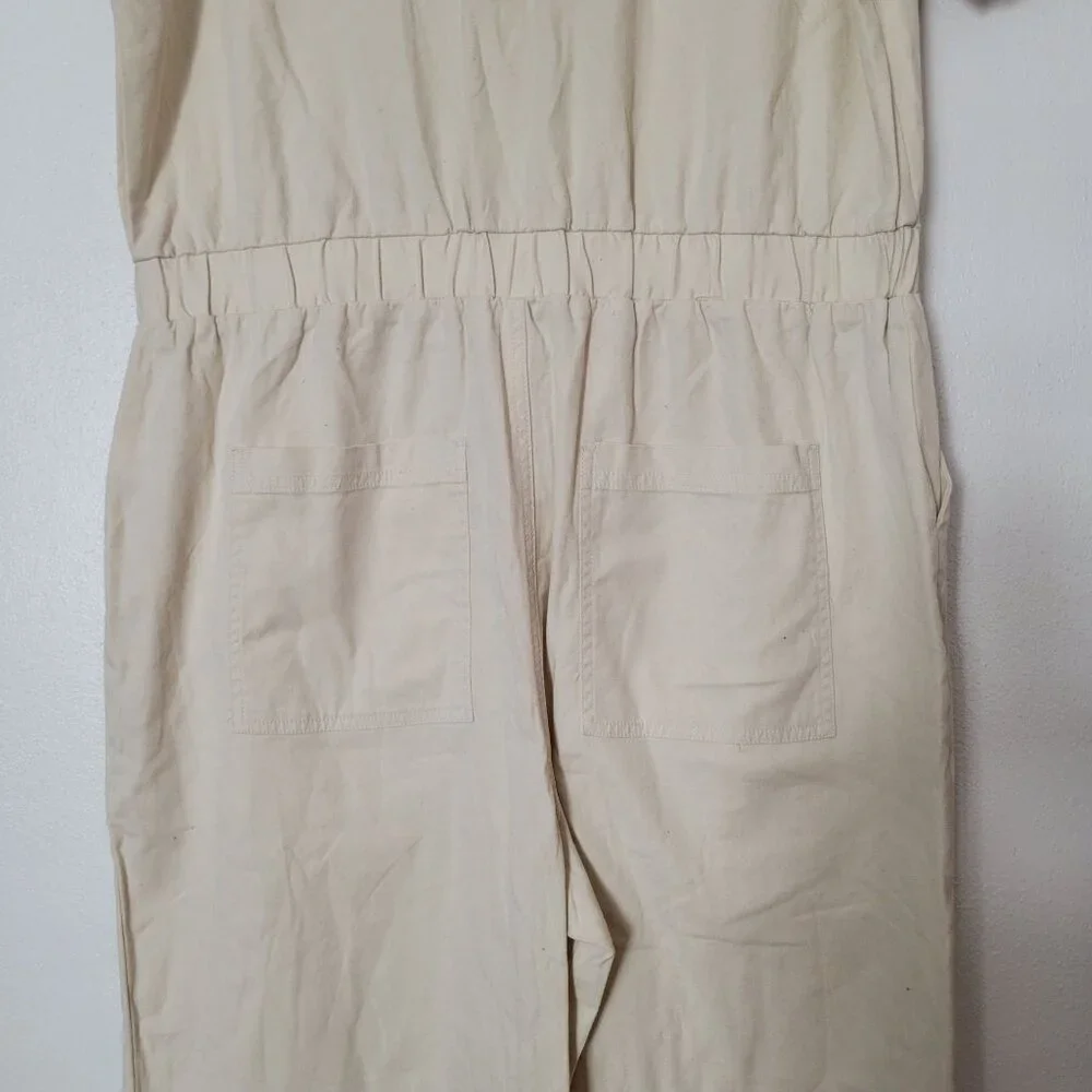 Universal Thread Womens Beige Button-Front Jumpsuit Size 16 Short Sleeve Cotton - Picture 6 of 8